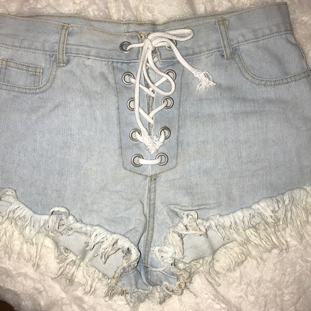 Light blue denim shorts